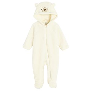 White footed hooded overall with side zipper