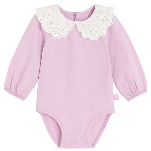 Violet ling sleeve bodysuit with white collar