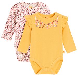 Floral and yellow with flowers around the neckline bodysuits- 2 pack