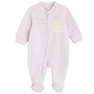 Violet footed side zipper overall with swan and bunny print