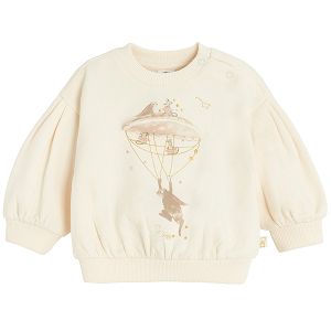 White sweatshirt with bunny and airballoon print