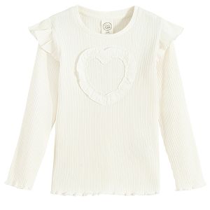 White long sleeve blouse with heart print