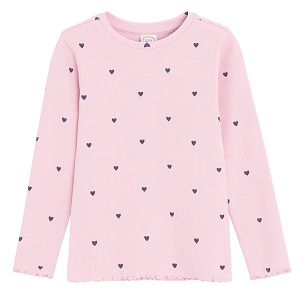 Purple long sleeve blouse with hearts print