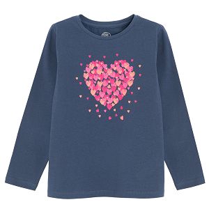 Blue long sleeve blouse with heart print