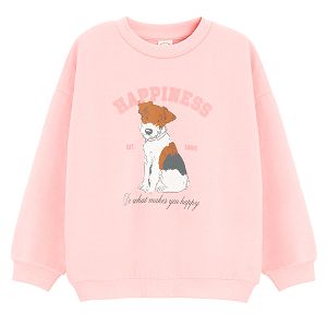 Pink sweatshirt with puppy Happiness print