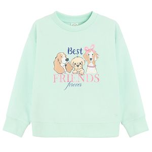 Light green sweatshirt with puppies print