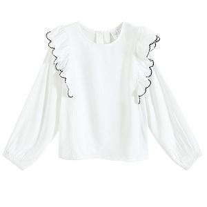 White long sleeve blouse with ruffles