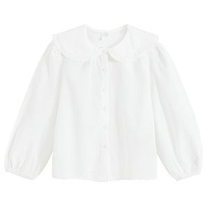 White button down classic shirt with wide collar