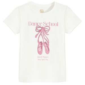 White short sleeve T-shirt with ballet shoes print