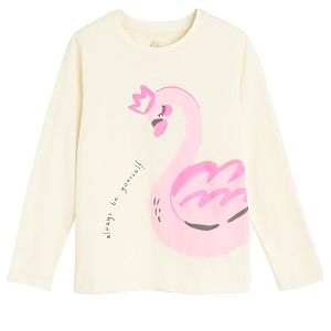 White long sleeve blouse with swan print