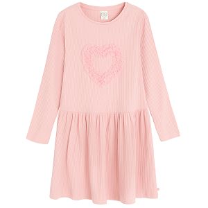 Dusty pink long sleeve dress with heart print