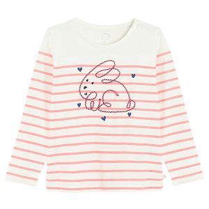 White and pink stripes blouse with bunny print
