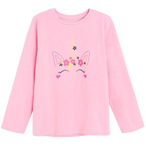 Pink long sleeve blouse with unicorn print