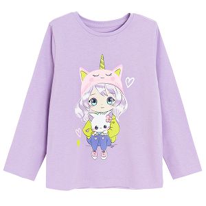 Purple long sleeve blouse with unicorn print