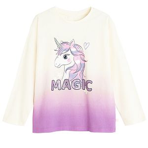 White long sleeve blouse with unicorn print