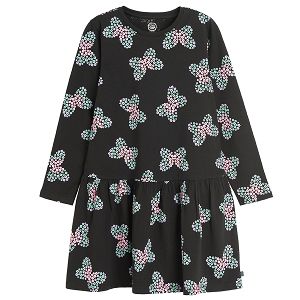 Black long sleeve dress with butterflies print