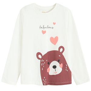 Long sleeve blouse white with bear print BE FABULOUS