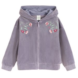 Xip through hooded sweatshirt with flowers on the top