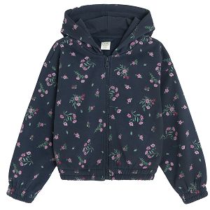 Floral zip through hooded sweatshirt