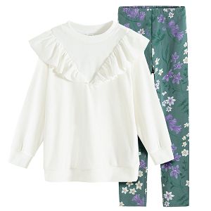 Sweatshirt and green floral leggings set - 2 pieces