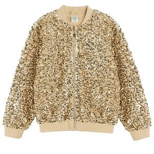 Gold sequins zip through sweatshirt