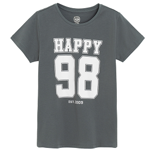 חולצת טריקו אפורה עם הדפס 'HAPPY 98'