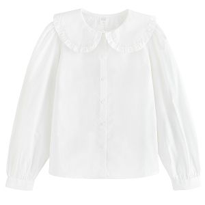 White long sleeve shirt with round collar