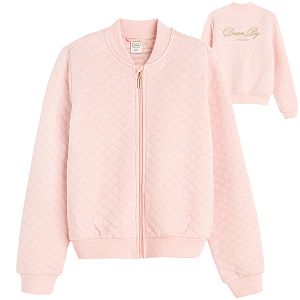 Pink zip through sweatshirt with Dream Big on the back