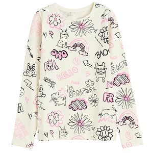 White long sleeve blouse with doodles print