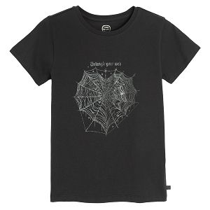 Dark grey T-shirt with Halloween spiderweb print