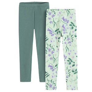 Gren and light green floral leggings- 2 pack