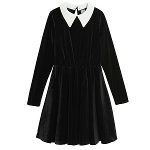 Black long sleeve dress with white collar