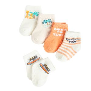 White and orange socks- 5 pack