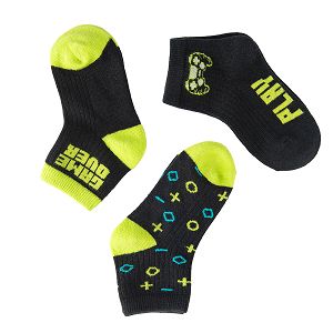 Black and fluo yellow socks with gaming print- 3 pack