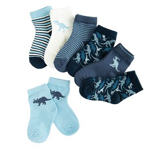 Blue ankle socks with dinos print- 7 pack