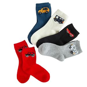 Multi color socks with cars and trucks print - 5 pack