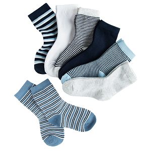 Blue, white, grey striped sockes- 7 pack