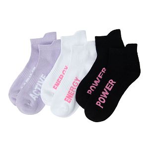 White, purple and grey socks- 3 pack