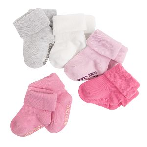 Grey, white, pink purple socks- 5 pack