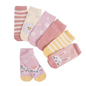 Pastel colorhigh socks with animals print- 5 pack