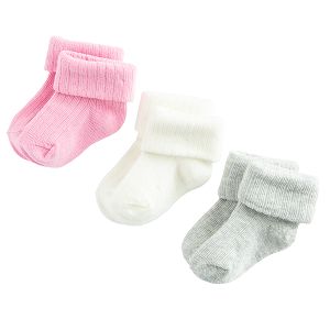 Pink, white, grey ribbed socks- 3 pack