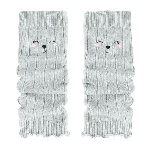 Grey leg warmers with kitten pattern