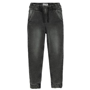 Black denim pants with elastic waist