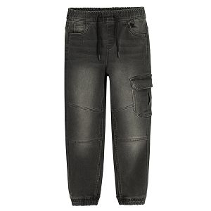 Washed black denim trousers