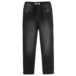 Black denim pants with cord waist