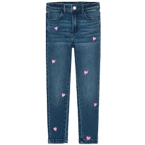 Denim trousers with hearts print