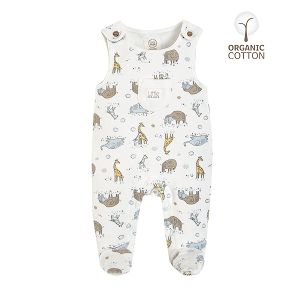 Sleeveless footed romper with jungle animals print