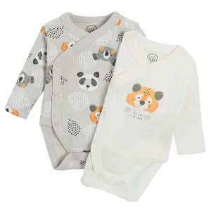 Long sleeve wrap bodysuits with wild animals print- 2 pack