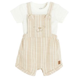 Beige short sleeve bodysuit and shorts dungaree set