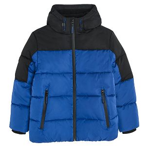 Blue and black hooded zip through jacket